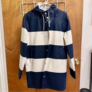 Stutterheim navy and white striped rain coat